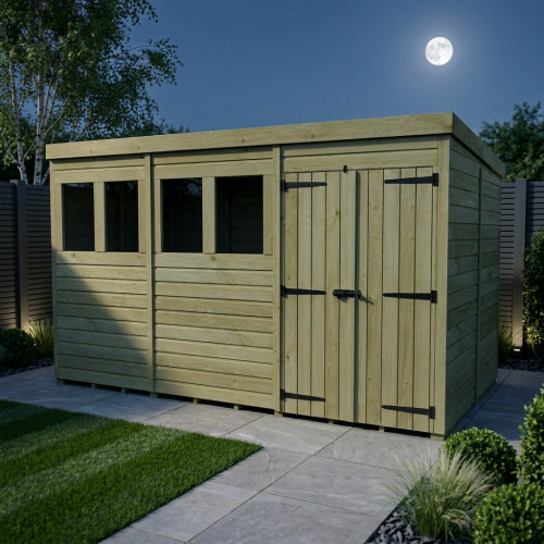 16 x 7 Pent Shed Tanalised (Double Door, With Windows) 2