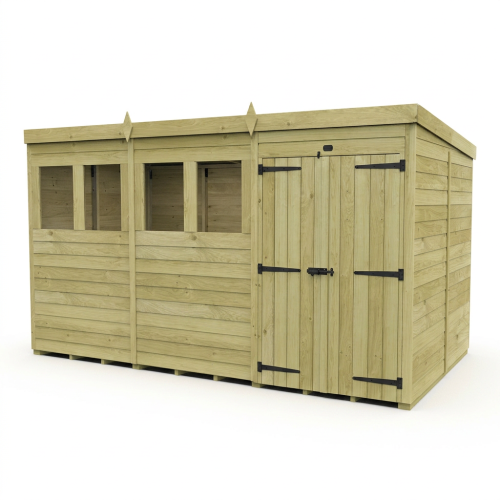16 x 7 Pent Shed Tanalised (Double Door, With Windows) 1