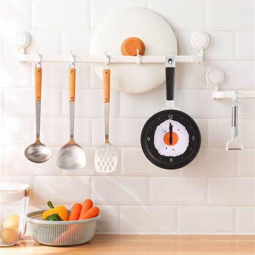 Frying Pan Clock with Fried Egg - Novelty Hanging Kitchen Cafe Wall Clock Kitchen - Green