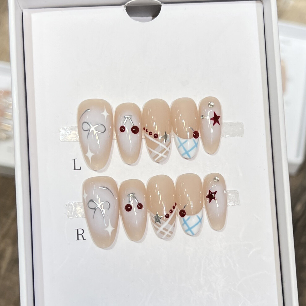 Penghui-Toys (Xs) 10Pcs Blush White False Nails With French Tip With Not Easy Break Or Split Design For Hot Girl Dress Matching