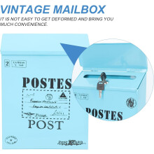 Vintage vas fali postaláda zárral, könnyű, retró, zárható postaláda, kék, otthoni és kültéri használatra