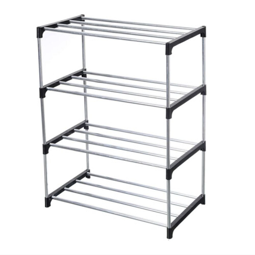 Stackable Small Shoe Rack, Entryway, Hallway and Closet Space Saving Storage and Organization (4-Tier, Black)