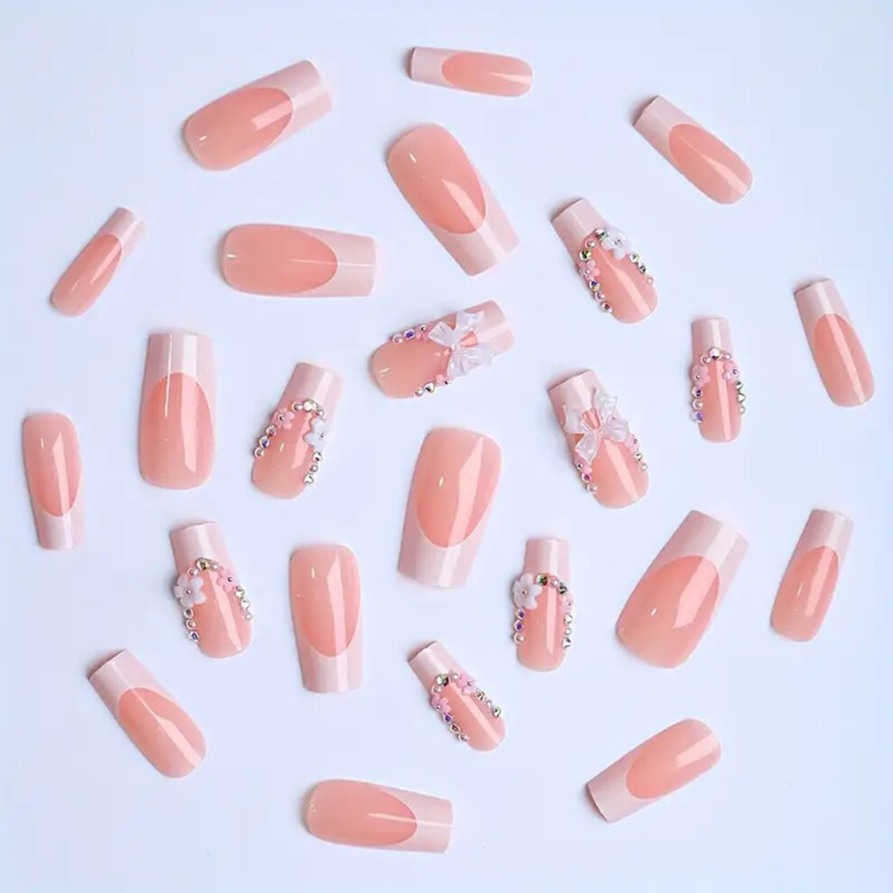 Penghui-Toys Nude Square Press On Nails With French Tip Odorless Provides A Comfortable Experience For Daily And Parties Wearing