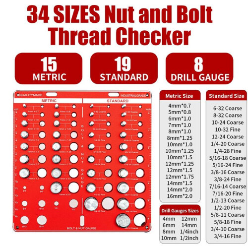 Thread Checker, 42 Nut and Bolt Thread Checker, Bolt Size and Thread Gauge, Bolt and Nut Identifier Gauge 2