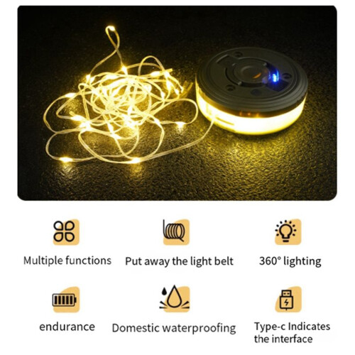 Camping Lights String LED Camping Light USB Rechargeable Outdoor Tent Colorful Ambiance String Light 2