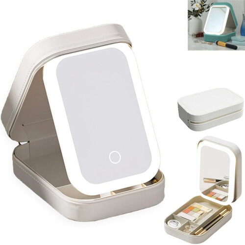 LED Three-Color Adjustable Makeup Mirror Adjustable Makeup Mirror with Lights Rechargeable Lighted Makeup Mirror,B 1