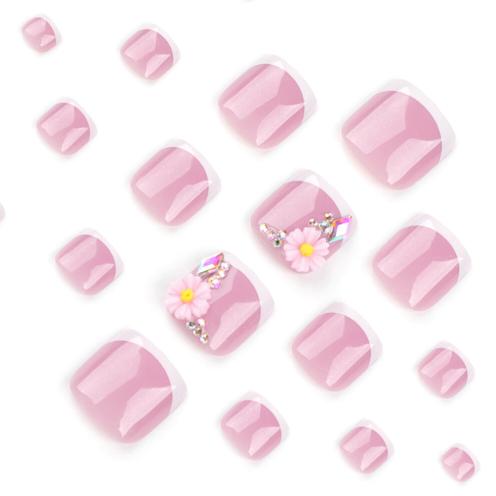 Penghui-Toys Pink Fake Toenails With French White Tip Full Cover Square Artificial Nail Tips For Manicure Lovers And Beauty Bloggers