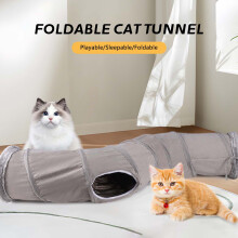 (Gray) Suede Cat Tunnel Toy - Large Indoor Play Space