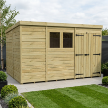 11 x 10 Pent Shed Tanalised (Double Door, With Windows)