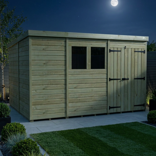 11 x 10 Pent Shed Tanalised (Double Door, With Windows) 2