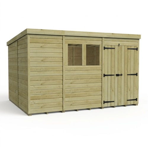 11 x 10 Pent Shed Tanalised (Double Door, With Windows) 1