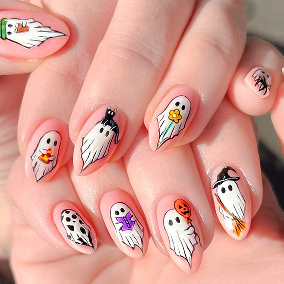 Hue-Grain 24Pcs Ghost Print False Nails - Daily & Party Wear