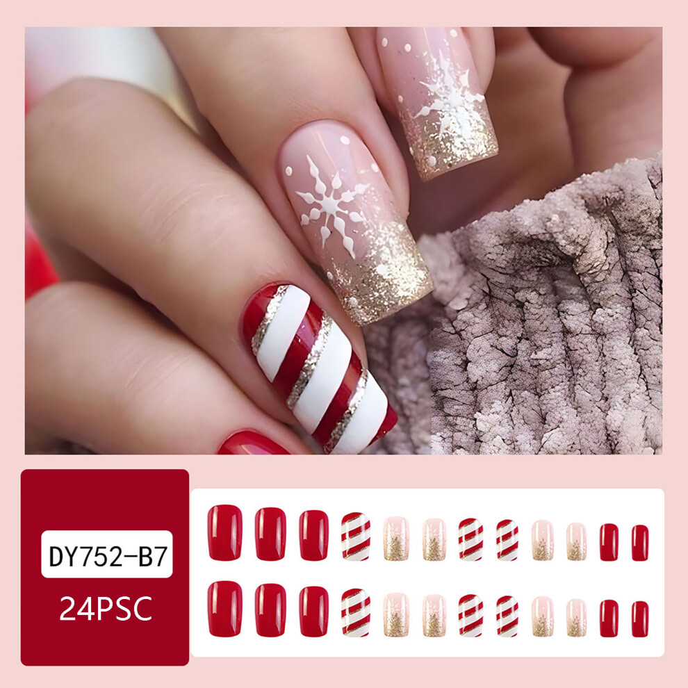 Hue-Grain (Jelly Glue Model) Christmas Snowflake Fake Nails With Sequins