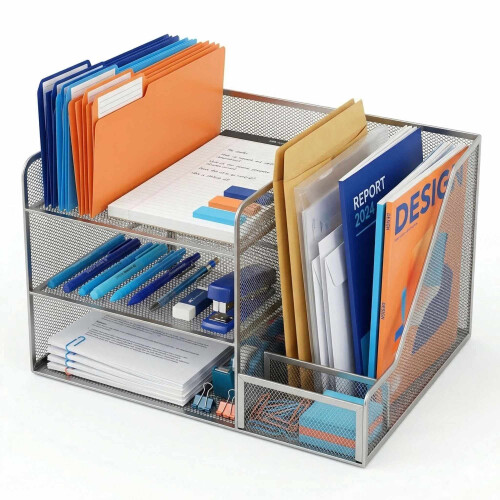 Schreibtisch-Organizer, Metallgitter, 5 Fächer 1