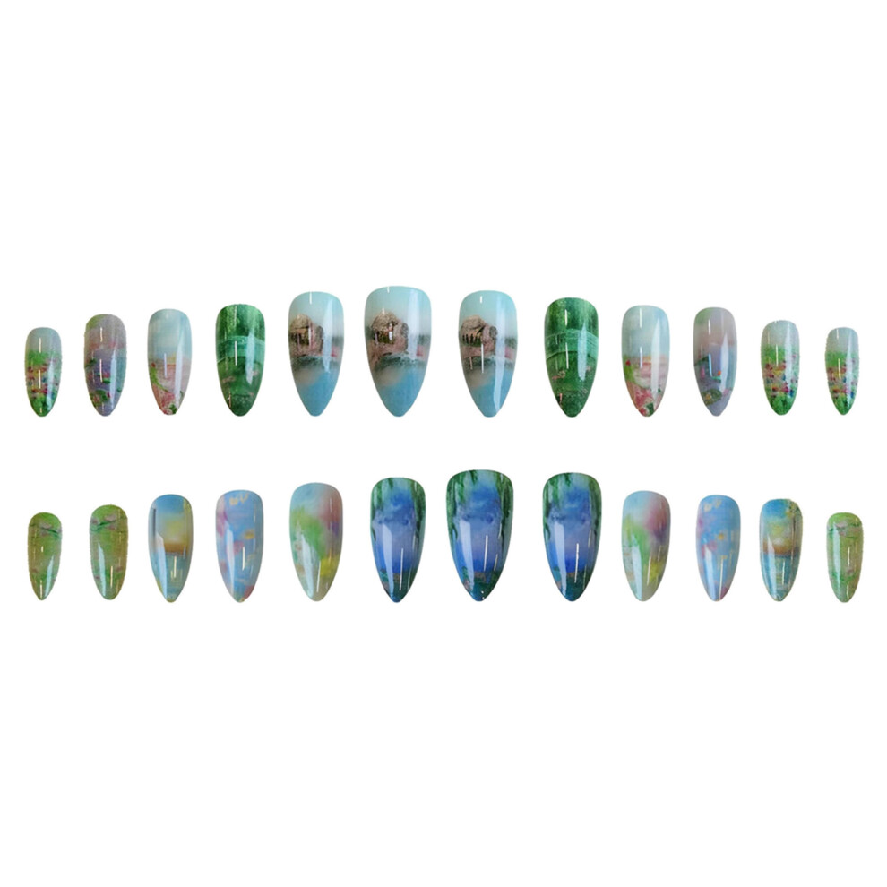 Creation-3C 24Pcs Monet Floral Acrylic Press On Nails