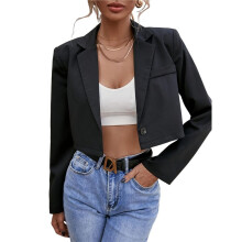 Blazer Corto da Donna, Casual, da Lavoro, con Apertura Frontale, Manica Lunga, Giacca con un Bottone Nero S