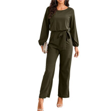Tute Eleganti da Donna con Maniche Lunghe, Cintura, Pantaloni Larghi, Tuta, Abiti da Invitata A Nozze Verde Militare XL