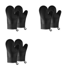 6X Silicone Oven Mitts - Jet Black Oven Mitts Heat Resistant Soft Lining Silicone Oven Gloves - Oven Mits Set Black
