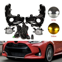 Car LED Front Bumper Fog Light Driving Lamp Yellow with Fog Lamp Cover Wire Harness,for Yaris 2020-2022