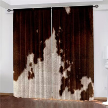 2 Panels Farmhouse Decor Cow Print Curtains, Cowhide Pattern Drapes in White and Brown, Rustic Charm Window Treatments