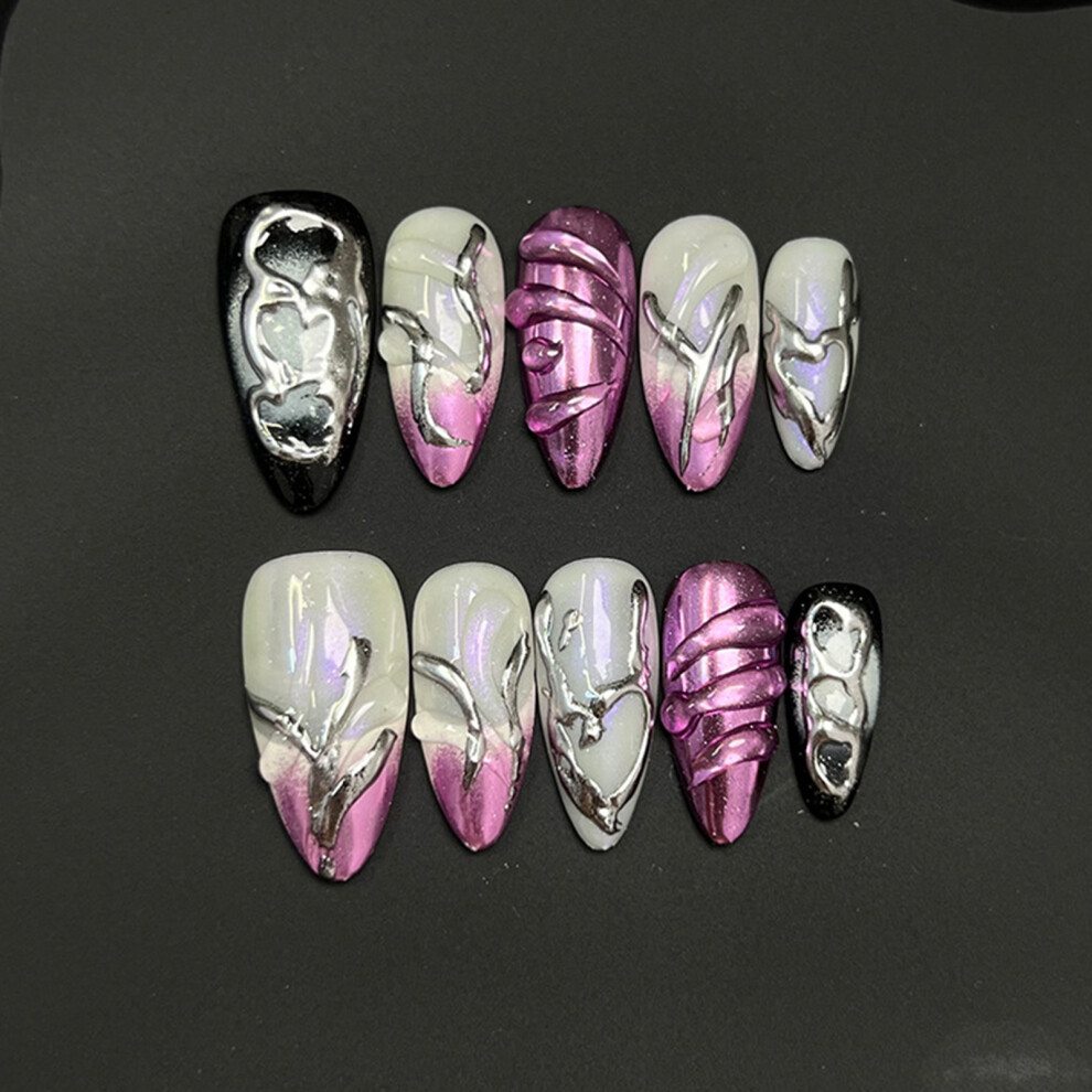 Dcph-Clothing (Xs) 10Pcs French Tip Fake Nails - Party & Daily Wear