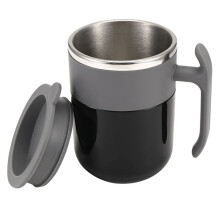 No Battery Automatic Self Stirring Mug Cup Coffee Milk Mixing Mug Temperature Adjustment Juice Mix Cup Drinkware for Gift-Black+Gray