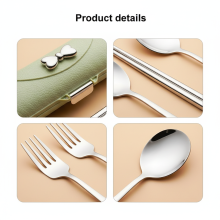 (Green Natural 3pcs) 3pcs 304 Stainless Steel Cutlery Set w/Box