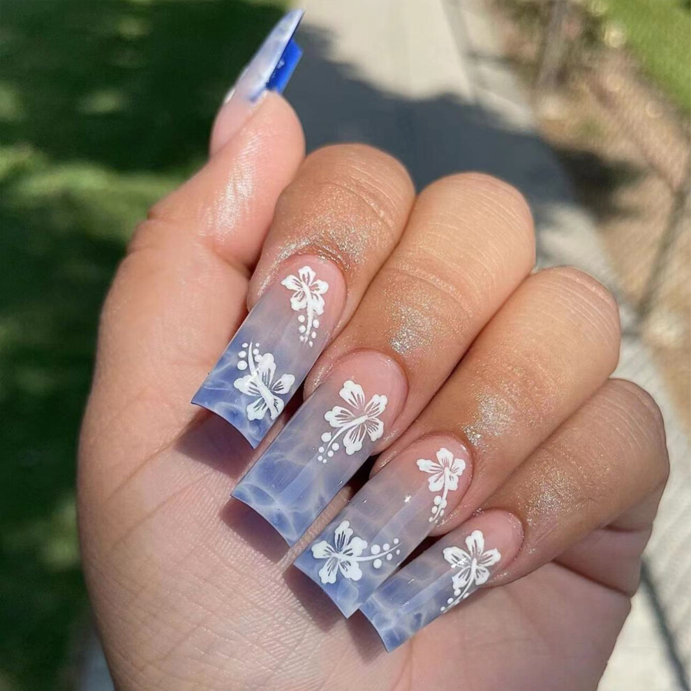 Roc-Electron (Jelly Glue Model) Blue Gradient Ripple Fake Nails - Abs Safe & Gentle
