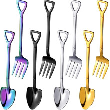 8 St Spade Sked Gaffel Rostfritt Stål Spade Kaffesked Spade Handtag Dessertsked Glasssked Spade Form Gaffel