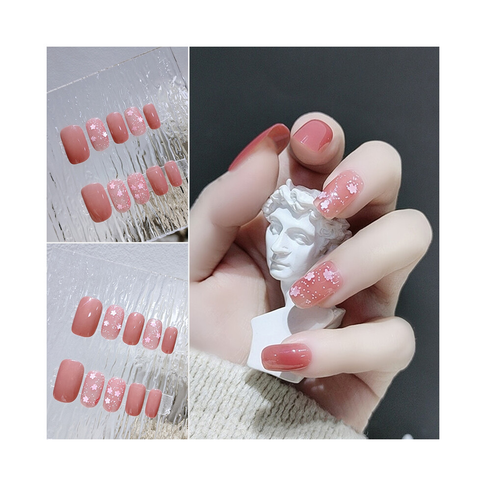 Hue-Grain (Jelly Glue Model) Pink Floral Press On Nails Long Pointed