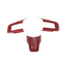 For Mustang 2015-2021 Red Carbon Fiber Steering Wheel Button Panel Cover Trim Decorative Frame Sticker Accessories