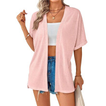Women'S Short Sleeve Cardigan Summer Cardigan Casual Loose Beach Cover- Curved Hem XL