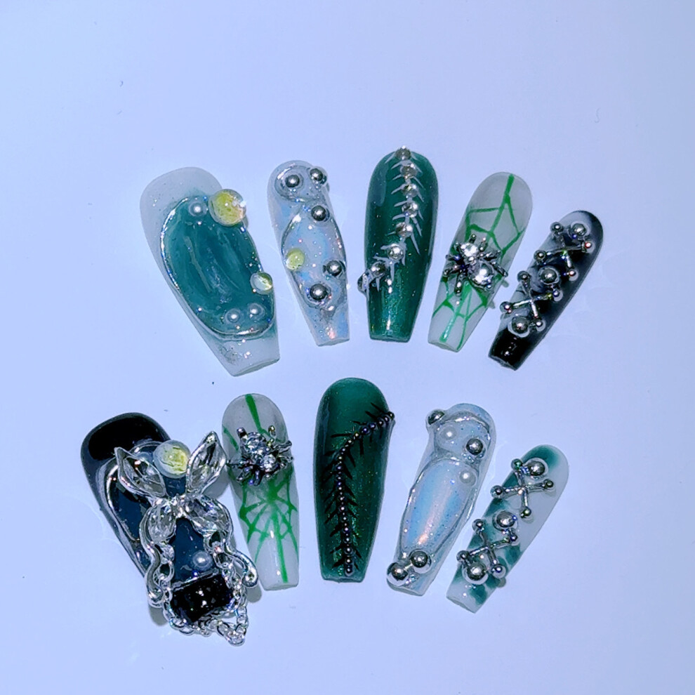 Zhouq-Outdoors (Xs) Silver Bead False Nails - Long Lasting, Flexible