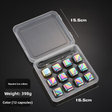 (12pack Colourful)Metal Reusable Whiskey Stones Stainless Steel Waterless Chilling Stones With Ice Tongs Storage Box