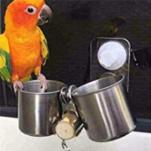 Stainless Steel Birds Feeder Round Aviary Pet Food Water Feeding Bowl S