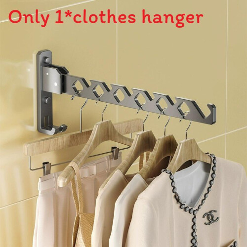 (Gray)Aluminum Wall Mount Retractable Clothes Hanger With Foldable For Tools Home