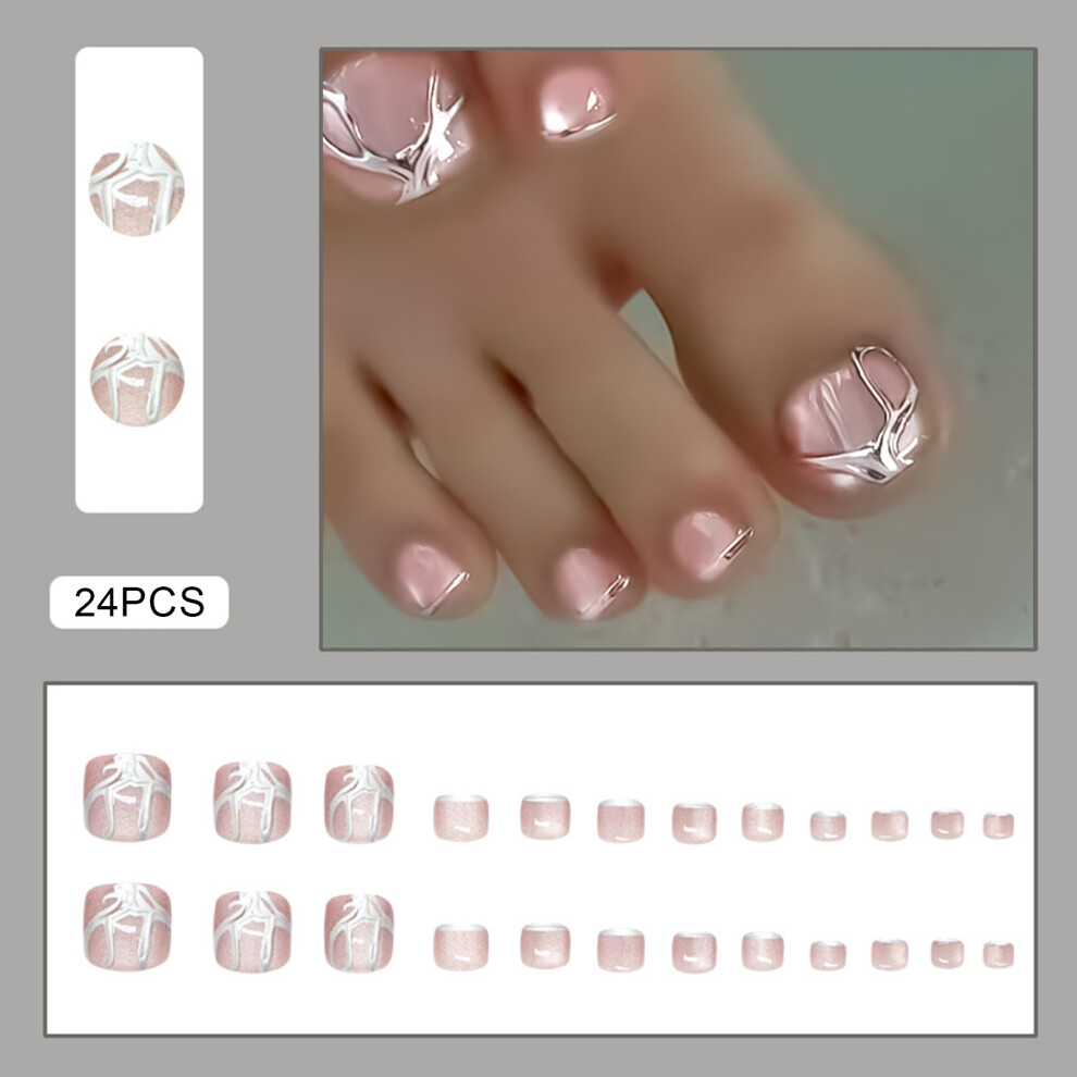 Creation-3C 24Pcs Pink Press-On Cat Eyes Toenails