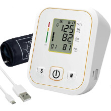 Tensiomètre de bras avec batterie rechargeable et transmission vocale, mémoire de 2 x 99 mesures