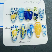 (XS) Floral Fake Nails - Chinese Style, Durable & Elegant