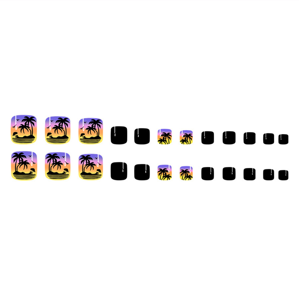 Hue-Grain 24Pcs Coconut Tree Press-On Toenails For Holidays