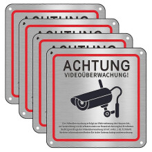 Warnschild „Videoüberwachung auf Privatgrundstück“, 15 x 15 cm, Metall, 4er-Pack