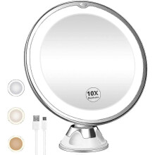 10-fach vergrößernder, beleuchteter Kosmetikspiegel – wiederaufladbar – 3 Farbmodi