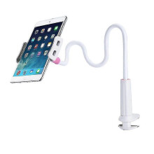 Universele flexibele telefoonhouder met lange armen voor bureau en bed (wit en roze)