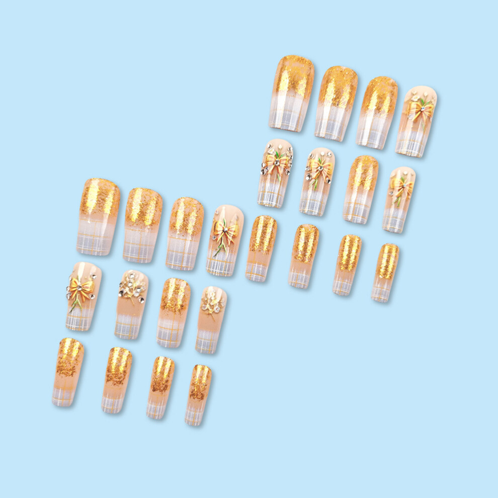 Zhouq-Outdoors Rhinestone French Nude Square Fake Nails - Zero Pressure