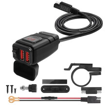 Carregador de Guiador Duplo USB 12V à Prova D'áGua para Motocicleta Quick Charger 3.0 com Adaptador de Carregador de Motocicleta USB VoltíMetro