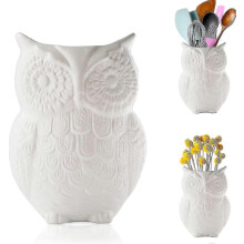 Organizador de utensilios de cocina decorativo de cerámica con forma de búho de Huamade Comfify, en un bonito color blanco -