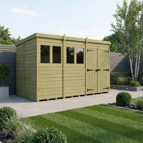 20 x 5 Pent Shed Tanalised (Double Door, With Windows)