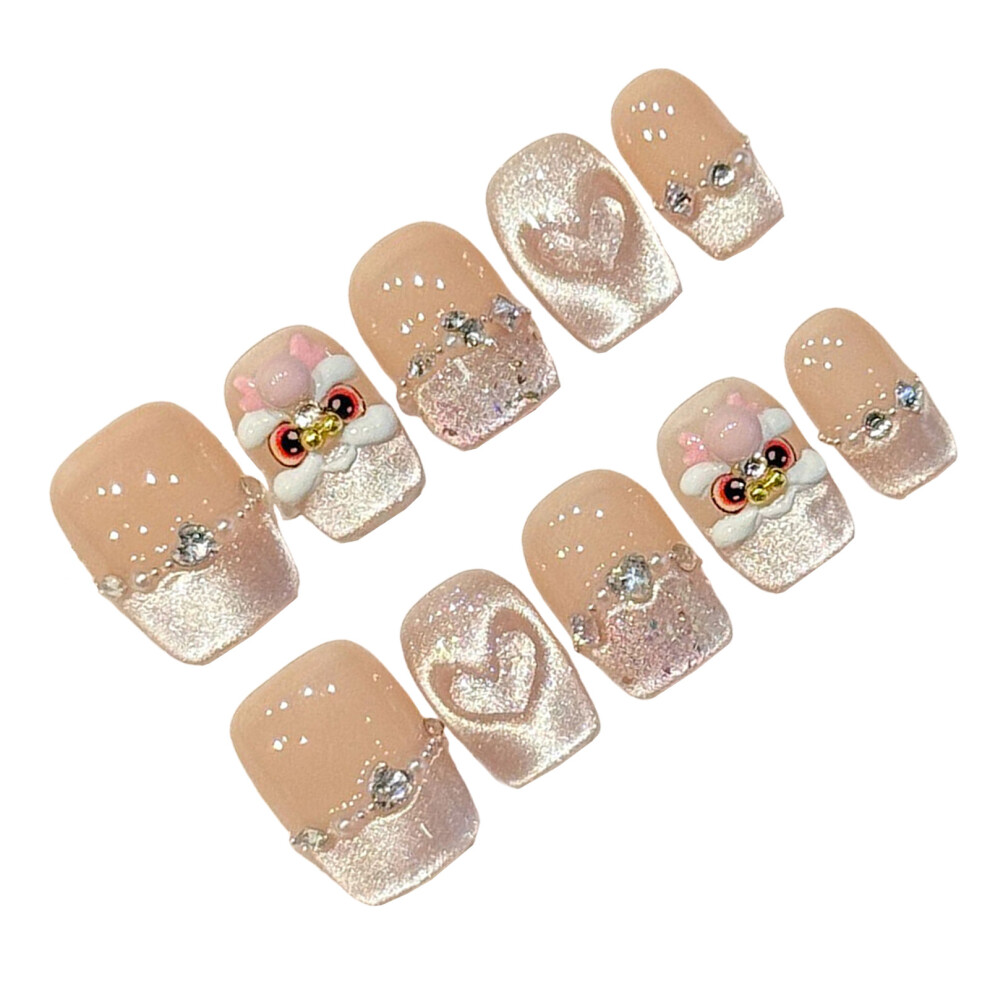 Creation-3C (Xs) 10Pcs Lion Rhinestone False Nails Party Wedding