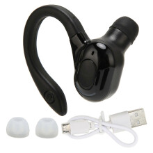 Bluetooth-hodesett stereo IPX4 vanntett USB-lading enkelt øre trådløs ørepropp for løping kjøring svart