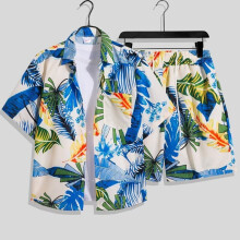 (Style J,3XL)Combinaison chemise et short hawaïen été avec tissu polyester look décontracté été